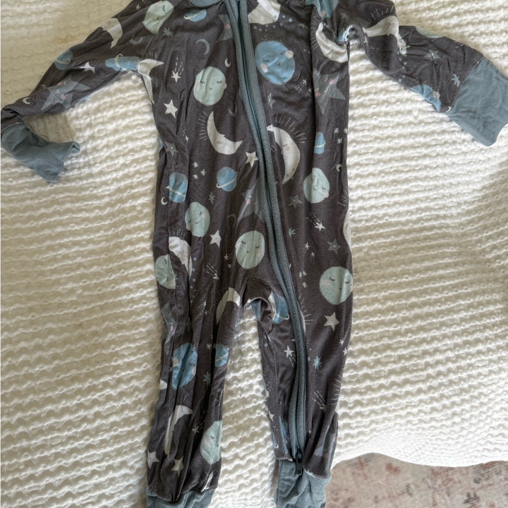 Little Sleepies Gray and Blue Footies with Cozy Zipper Design